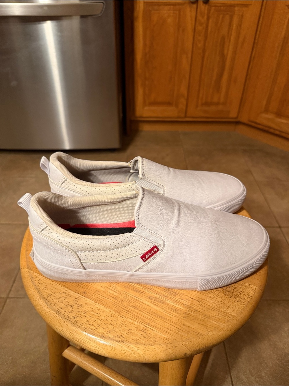 Levi's White Slip-On Casual Loafers with Red Logo Tab